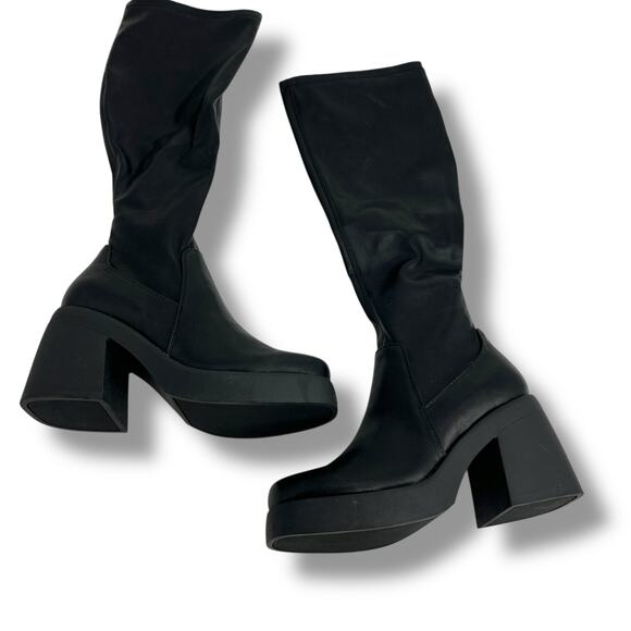 NEW Madden Girl Black Lax Boots Size 5.5 Platform Chunky Tall Stretch Sock Boot - Picture 4 of 8